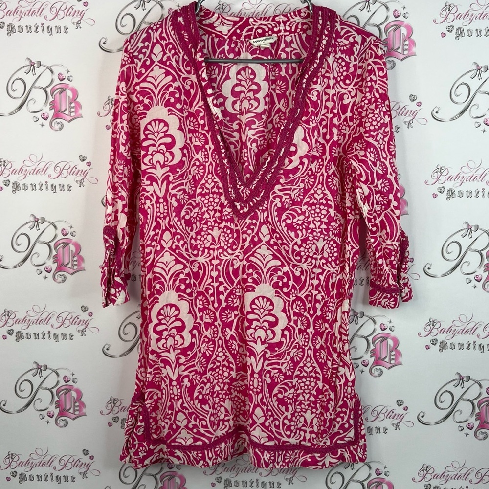 Banana Republic mini dress coverup crochet paisley Pink Floral Women's Blouse